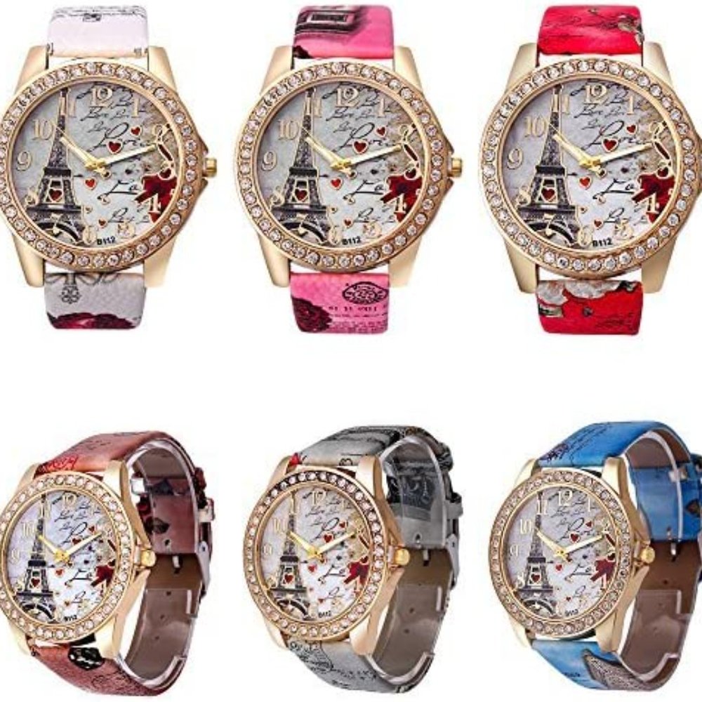 NEW  6 Pack Unisex Bling Rhinestone Accented Eiffel Tower Ladies Women